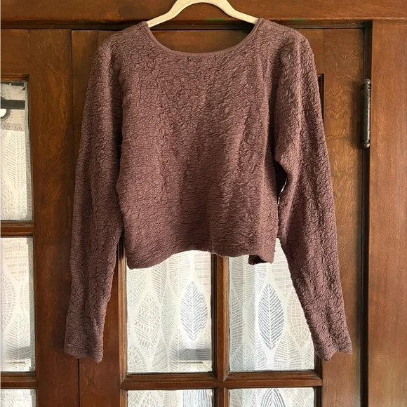 NATURAL LIFE Danielle Square Neck Textured Long Sleeve Top - Mauve Brown - Picture 5 of 8